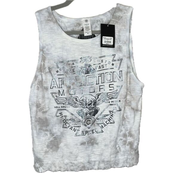 Affliction Tops - AFFLICTION Alchemist Open Back Tank Top, Color: White Grey Crystal Wash, Med, NW